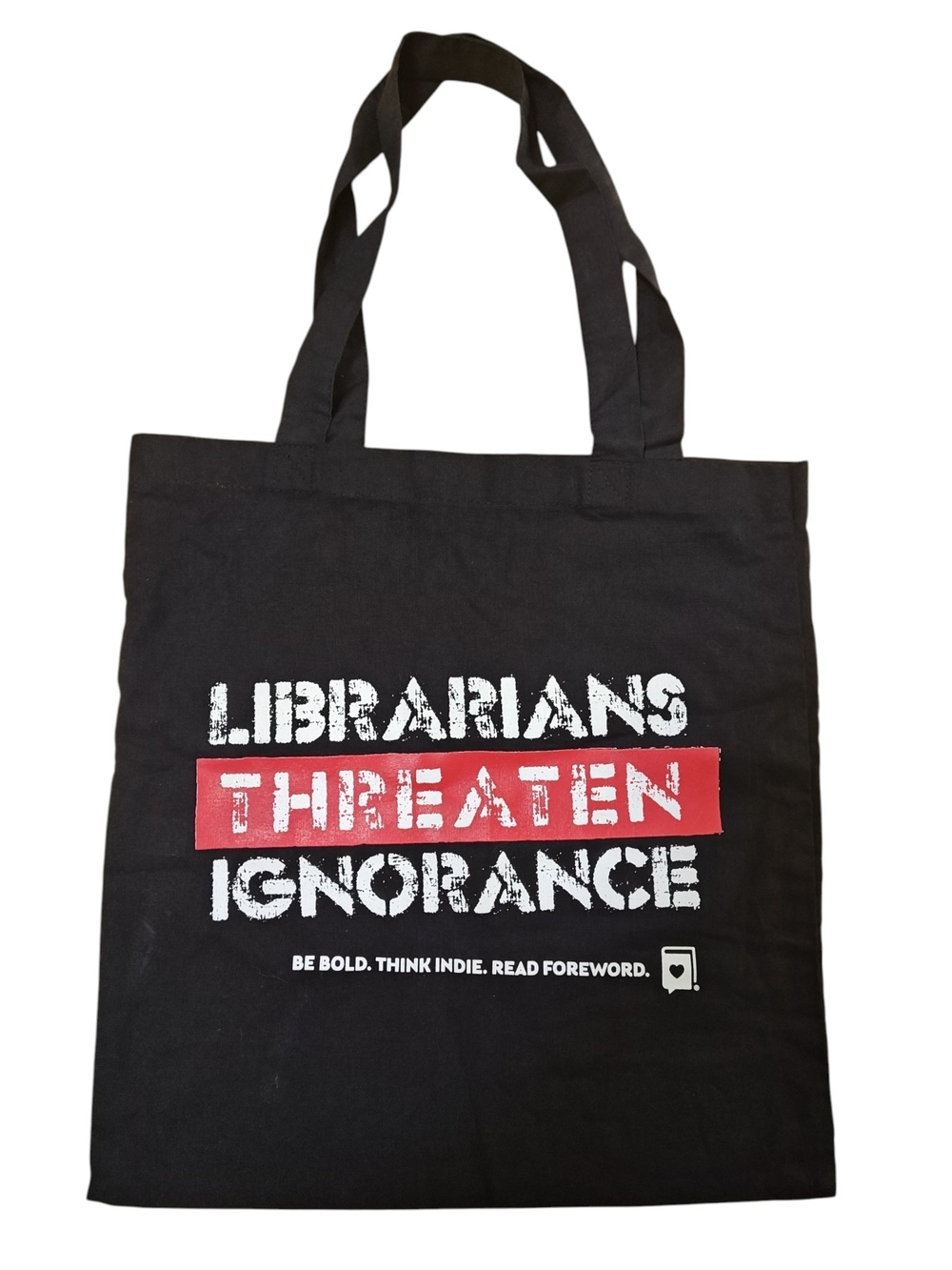 Librarians Threaten Ignorance Black Cotton Canvas Tote Bag Bookworm Eco